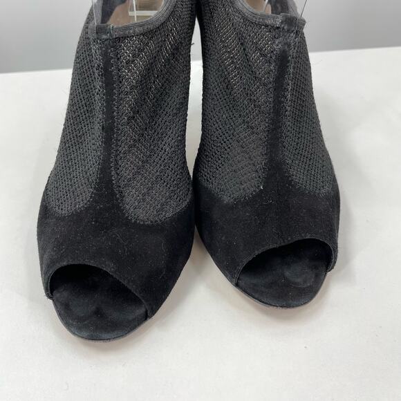 L.K. Bennett Lara Black Suede Mesh Peep Toe Booties Heels 38 7 Dark Romantic - Picture 5 of 12